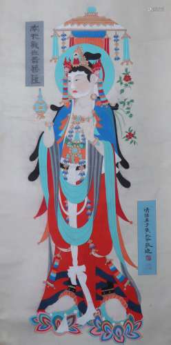 A Chinese Buddha Statue Painting Scroll, Zhang Daqian Mark