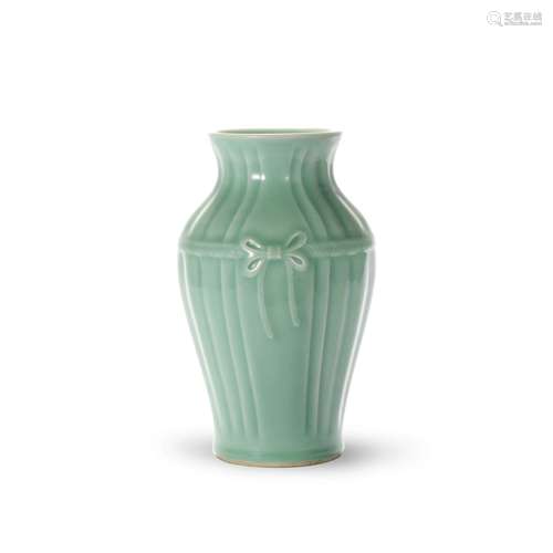 A Celadon-Glazed Bundle String Pattern Vase