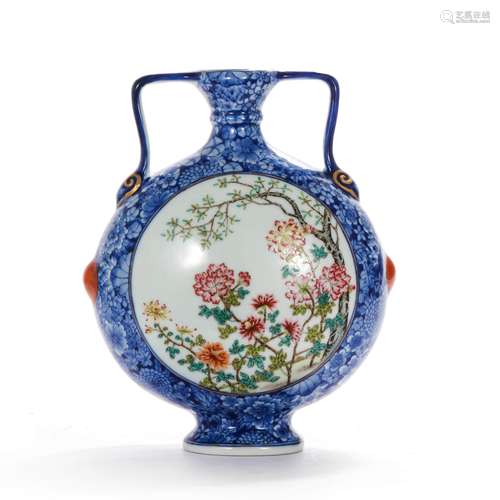 A Famille Rose And Underglaze-Blue Floral Moonflask