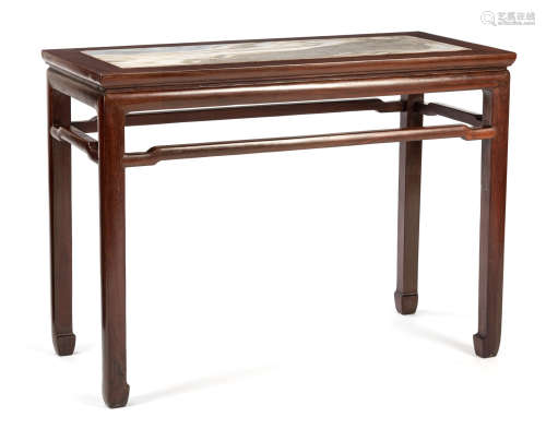 Tisch aus Hartholz mit Marmorplatte