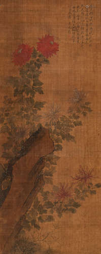 Chrysanthemen und Felsen in Stil von Yun Shouping (1633-1690...
