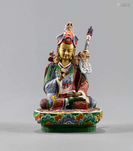 Polychrom gefasste Tonfigur des Padmasambhava