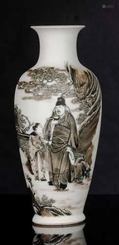 Vase mit Sepia-Malerei eines Gelehrten und Dienerknabe auf B...