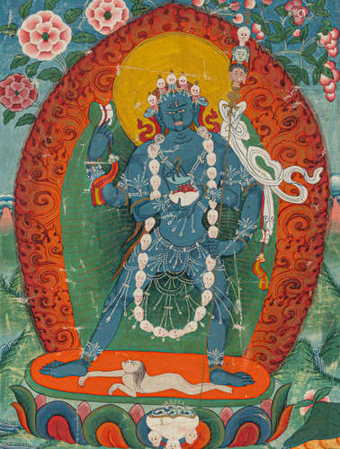 Thangka mit Darstellung des Hayagriva, unter Glas gerahmt