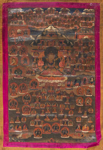 Zufluchtsthangka der Bon-Tradition in Seidenmontierung