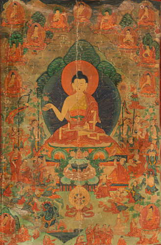 Ein Mandala-Thangka und zwei Thangkas mit Darstellungen des ...