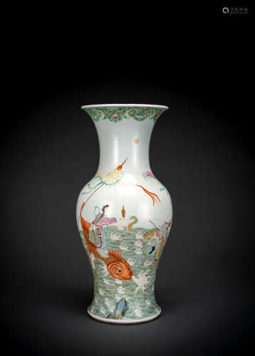 'Famille rose'-Vase mit Unsterblicher aus Porzellan