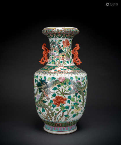 Große Vase aus Porzellan mit Drachen-Phönix-Dekor