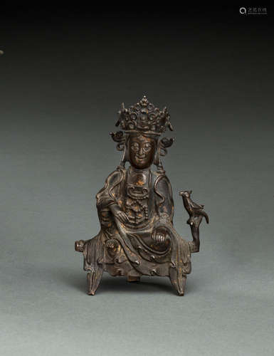 Bronze des Guanyin auf einem Podest sitzend