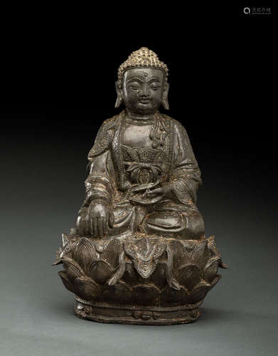 Bronze des Buddha Shakyamuni auf einem Lotos