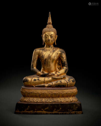 Lackvergoldete Bronze des Buddha Shakyamuni