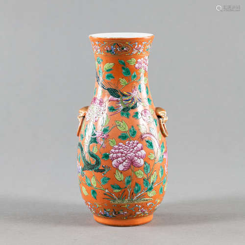 Vase mit zwei Handhaben und polychromem Drachendekor