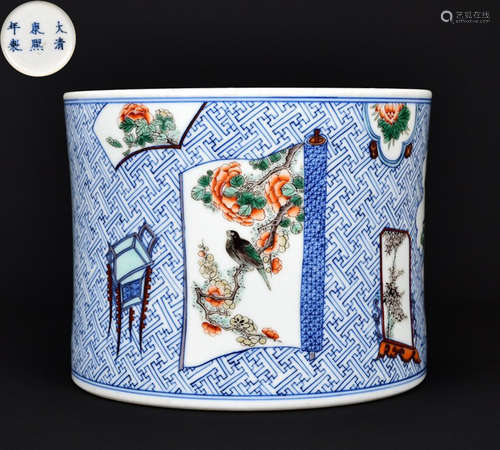 DAQINGKANGXINIANZHI MARK BLUE&WHITE GLAZE BRUSH POT