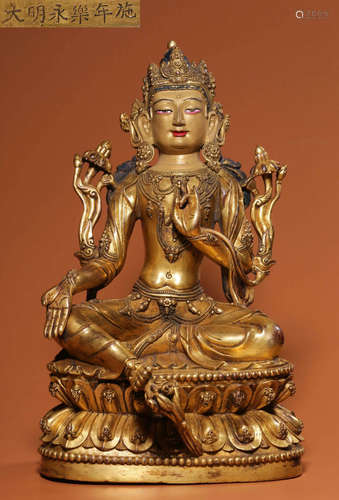 DAMINGYONGLENIANSHI MARK GILT BRONZE TARA BUDDHA STATUE