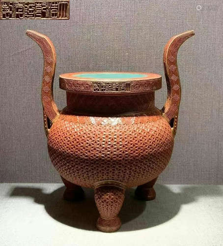 DAQINGQIANLONGNIANZHI MARK RED GLAZE CENSER