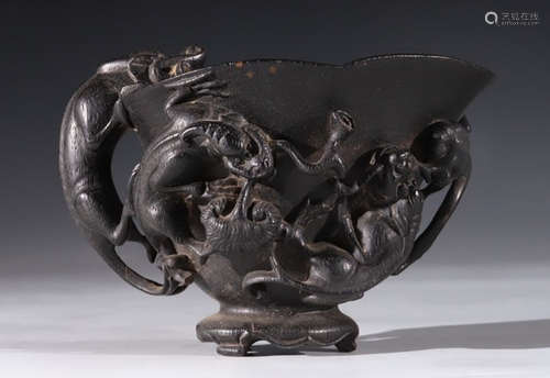 ZITAN WOOD CUP CARVED WITH BEAST