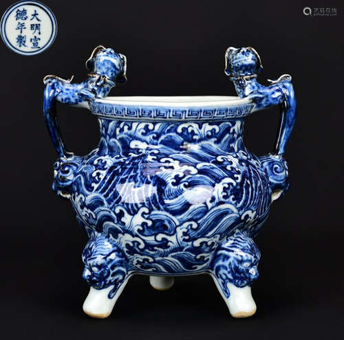 DAMINGXUANDENIANZHI MARK BLUE&WHITE GLAZE CENSER