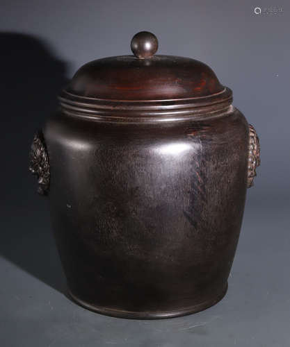 ZITAN WOOD JAR WITH BEAST EARS