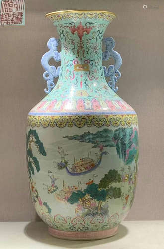 DAQINGQIANLONGNIANZHI MARK FAMILLE ROSE GLAZE VASE