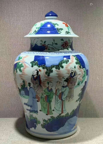 WUCAI GLAZE JAR PAINTED WITH STORY