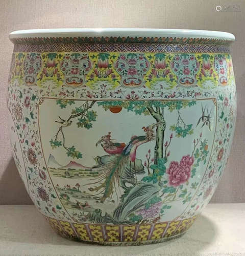 FAMILLE ROSE GLAZE JAR PAINTED WITH FLOWER&BIRD