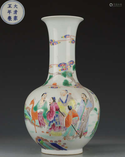 DAQINGYONGZHENGNIANZHI MARK FAMILLE ROSE GLAZE VASE