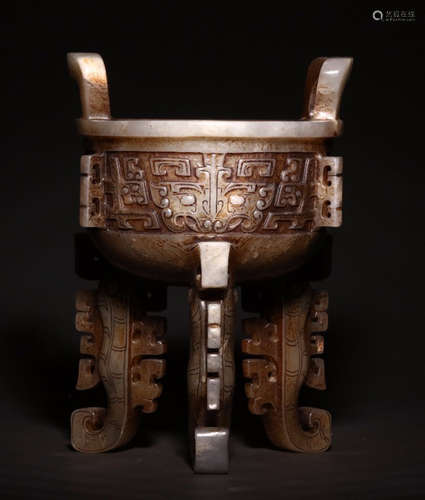 HETIAN JADE CENSER CARVED WITH BEAST PATTERN