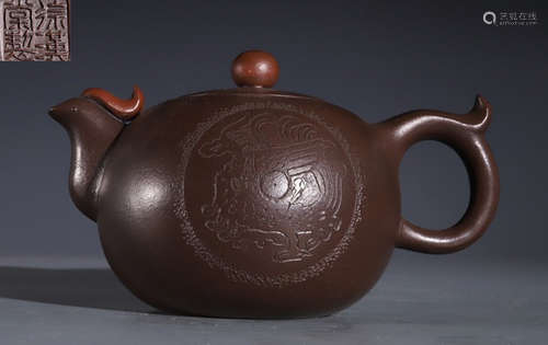 ZISHA TEA POT CARVED WITH BEAST PATTERN