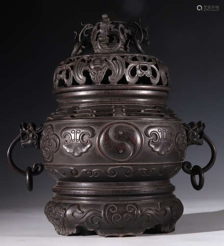 ZITAN WOOD CENSER CARVED WITH BAT