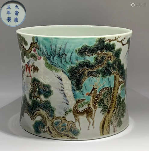 DAQINGYONGZHENGNIANZHI MARK FAMILLE ROSE GLAZE BRUSH POT