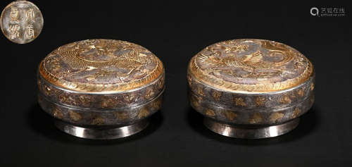 GILT BRONZE BOX CARVED WITH DRAGON&PHOENIX