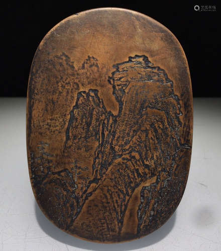 INK SLAB CARVED WITH LANDSCAPE