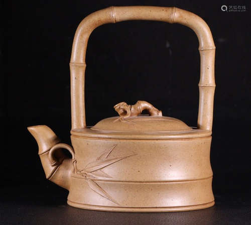 ZISHA TEA POT CARVED WITH BAMBOO