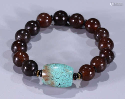TIBETAN AGATE STRING BRACELET WITH TURQUOISE