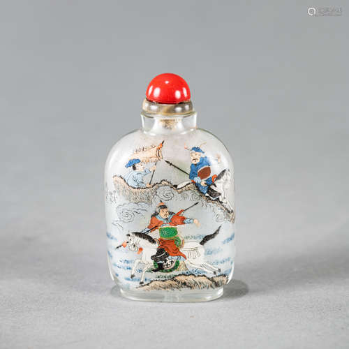 Snuffbottle, Glas, sign. Ma Shaoxian, Roman-/Kampfszene, Chi...