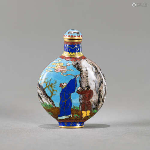 Cloisonné-Snuffbottle mit Vogel und Blütenzweig, umseitig Sz...