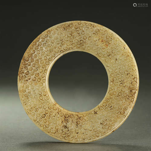 WARRING STATES PERIOD,A RARE GREENISH-YELLOW JADE DISC,BI