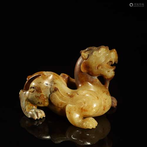 ANCIENT CHINESE,RUSSET JADE CARVED MYTHICAL BEAST ORNAMENT