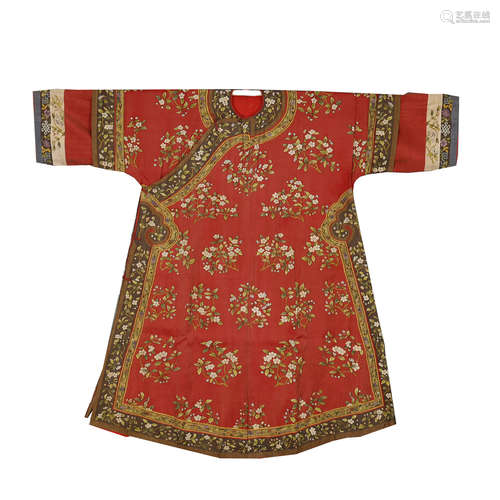 QING DYNASTY,A FINE RED KESI WOMAN'S OVERCOAT