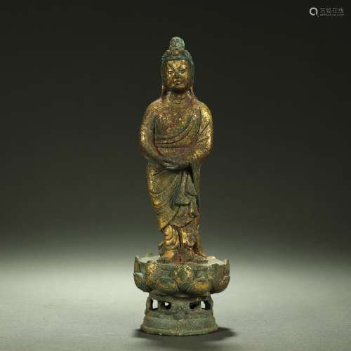 LIAO DYNASTY,AN EXTREMELY RARE GILT-BRONZE BUDDHA STATUE