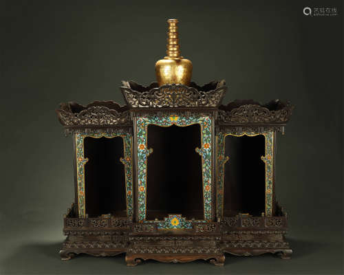 QING DYNASTY,A RARE LARGE CLOISONNE ENAMEL INLAID HONGMU BUD...