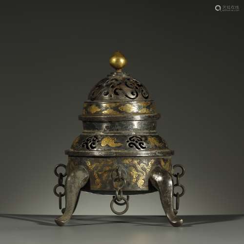 TANG DYNASTY,A FINE PARCEL-GILT SILVER CENSER