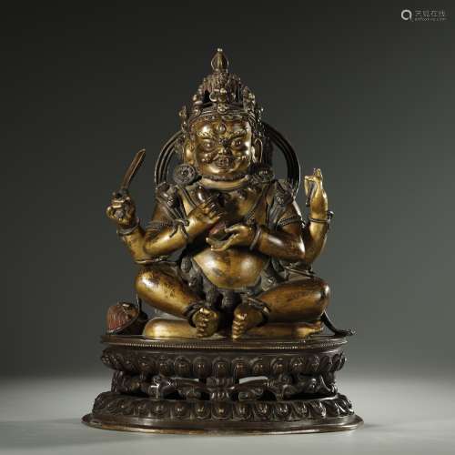 QING DYNASTY,A FINE AND RARE PARCEL-GILT BRONZE BUDDHA STATU...