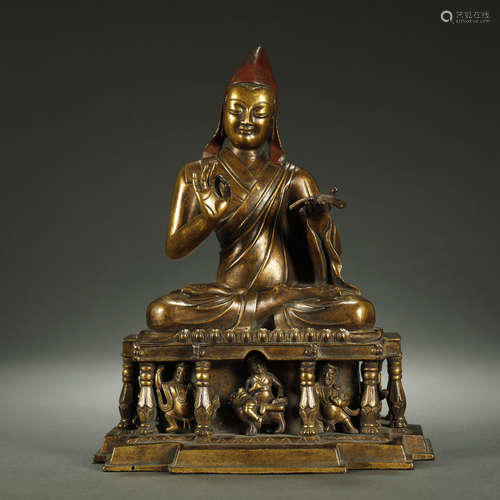 MING DYNASTY,AN EXTREMELY RARE GILT-BRONZE BUDDHA STATUE