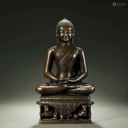 OLD TIBETAN,SILVER-INLAID ALLOY BRONZE BUDDHA STATUE,ABOUT 8...