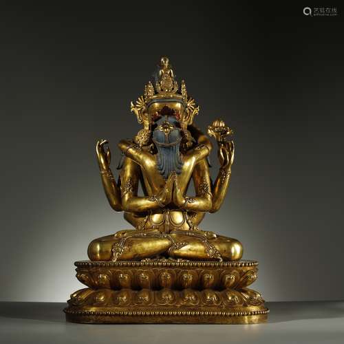 MING DYNASTY,A MAGNIFICENT FINE GILT-BRONZE BUDDHA STATUE