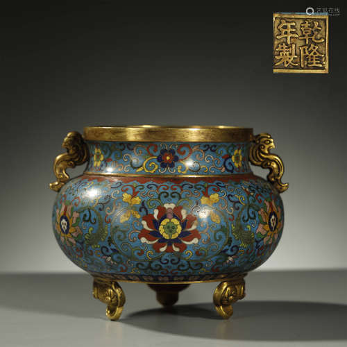 QING DYNASTY,GILT-BRONZE CLOISONNE ENAMEL CENSER