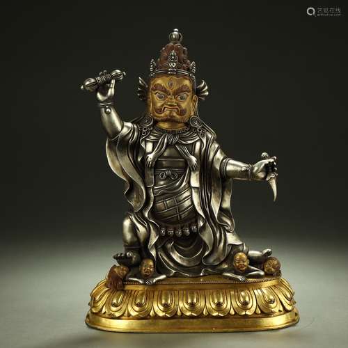 QING DYNASTY,A FINE SILVER BUDDHA STATUE,GILT-BRONZE BASE