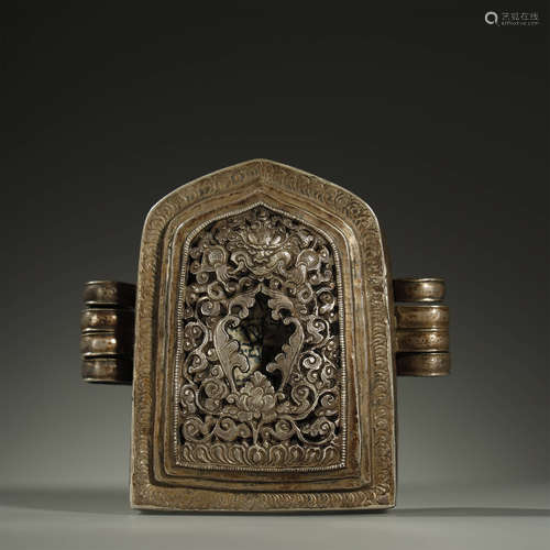 OLD TIBETAN,A FINE BRONZE CARVED BUDDHINST NICHE