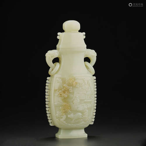 QING DYNASTY,A FINE HETIAN JADE CARVED VASE